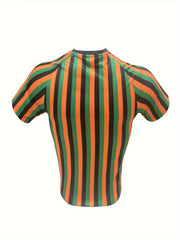 Men's Stripe Print Breathable Football Jersey Short Sleeve Soccer Club Uniform