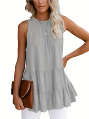 Ruffle Top Casual Crew Neck Sleeveless Summer Top
