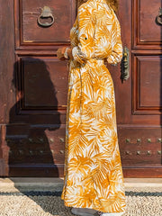 Leaf Print Button Up Maxi Dress