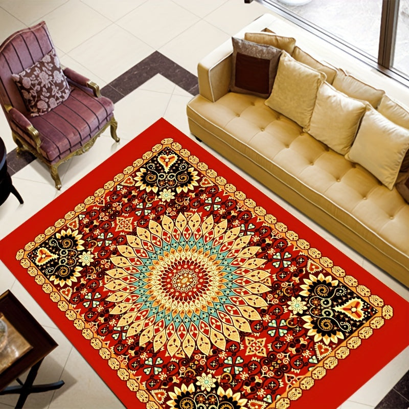 Boho Anti Fatigue Kitchen Rugs Red Vintage Absorbent Non Slip Rugs