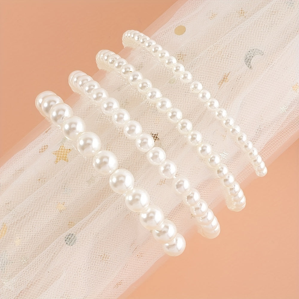 4pcs Girls Faux Pearl Beaded Bracelet Holiday Party Gift