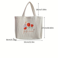 Quilted Embroidered Hand Tote Bag Canvas Shopping Bag