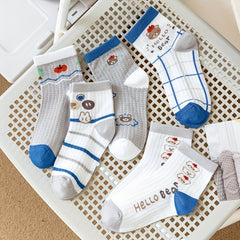 5 Pairs Kids Cartoon Socks Spring Autumn Breathable Anti-odor Boy Socks