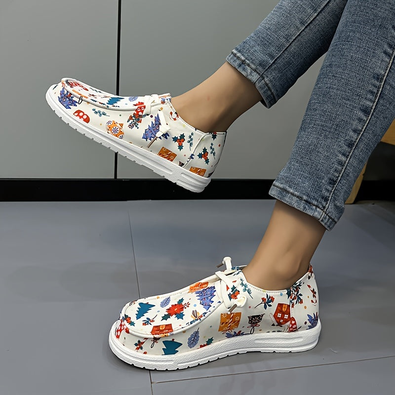 Women's Christmas Lace-up Boat Shoes Lightweight Flats