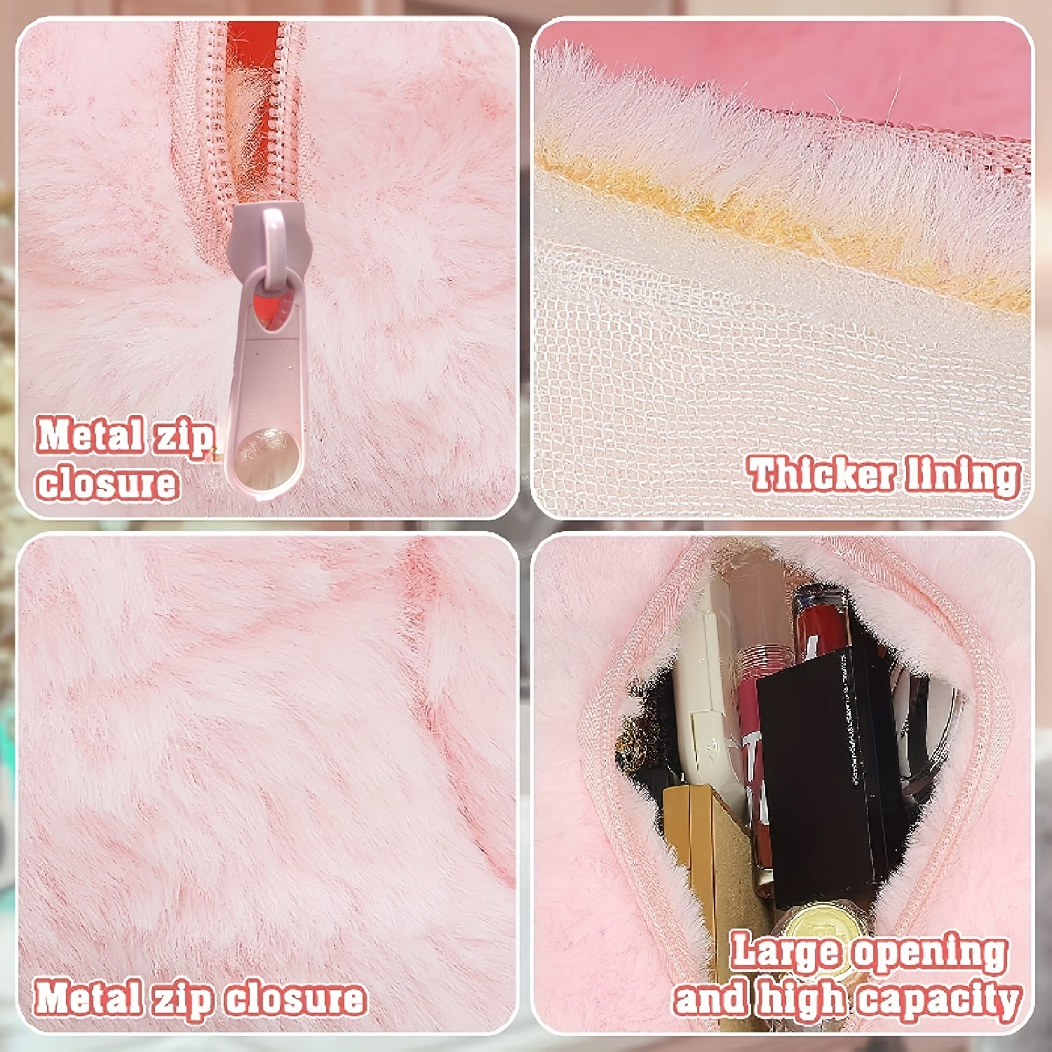 Small Makeup Bag For Purse Cosmetic Pouch Travel Toiletry Bag Fuzzy Pencil Case