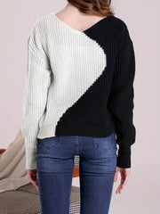 Drop Shoulder V-Neck Sweater Long Sleeve Casual