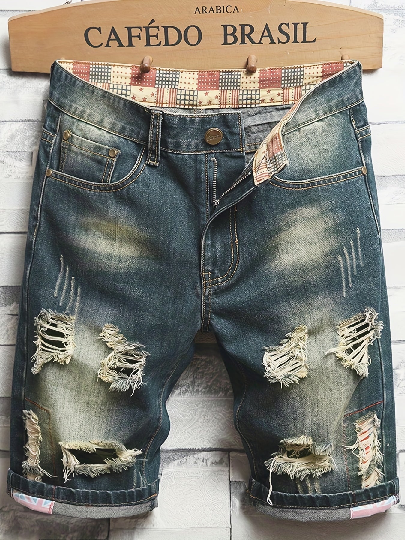Men's Ripped Denim Shorts Slim Fit Casual Street Style Distressed