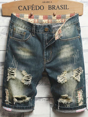 Men's Ripped Denim Shorts Slim Fit Casual Street Style Distressed