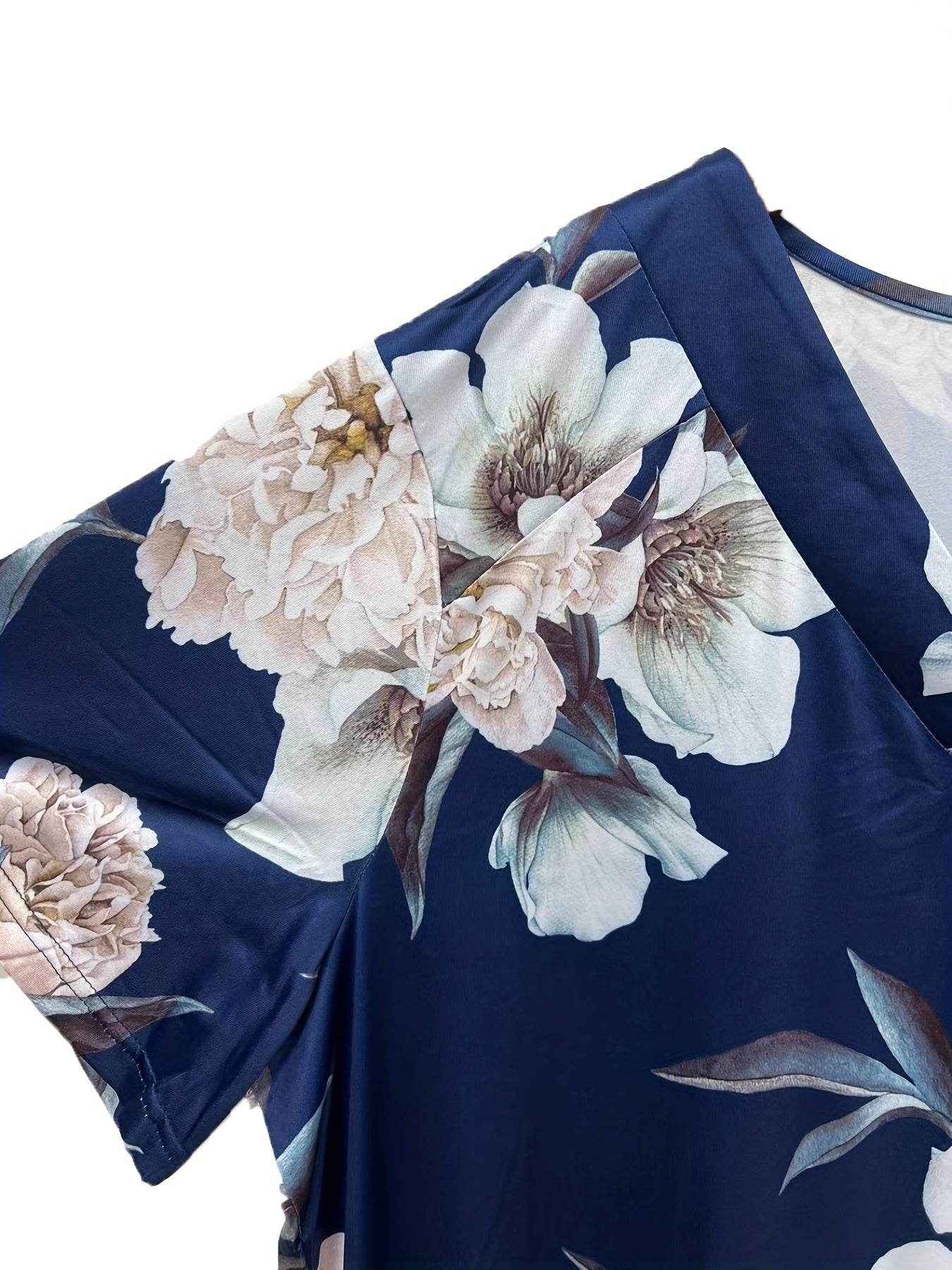 Plus Floral Print V Neck Loungewear Dress Women's Nightdress
