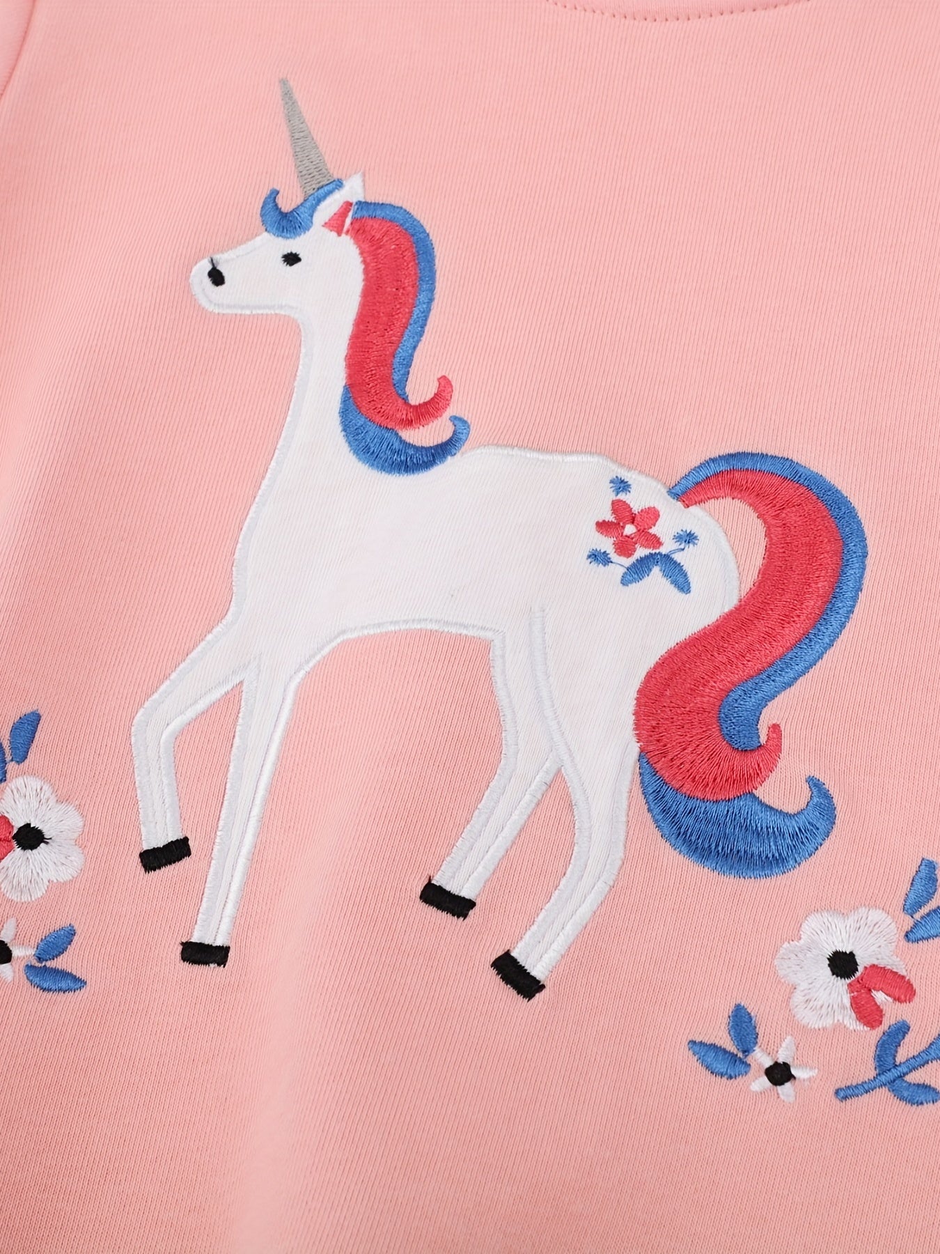 Girls Unicorn Print Crew Neck Sweatshirt for Sports Casual Outfit