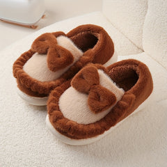 Bowknot Decor Platform Slippers Warm Indoor Shoes