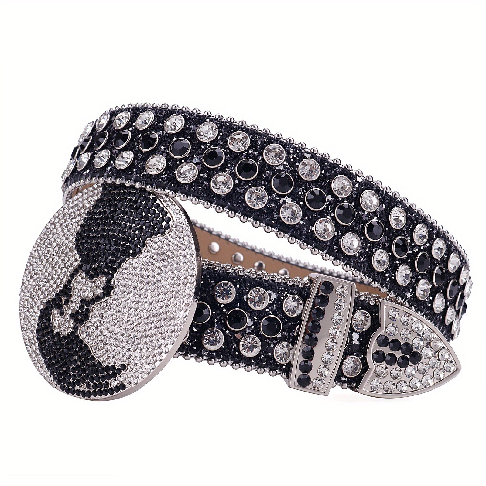 Y2K Punk Rivet Sparkly Belt Round Buckle Cowgirl Belt