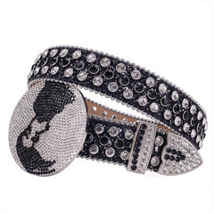 Y2K Punk Rivet Sparkly Belt Round Buckle Cowgirl Belt