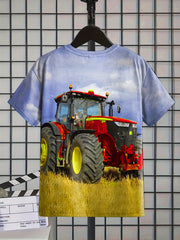 Boy's Farm Tractor Graphic T shirt Casual Slightly Stretch Tees For Summer