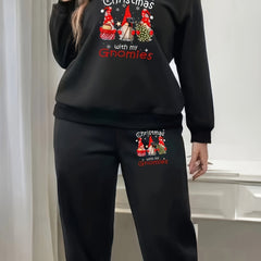 Gnomes & Snowflake Graphic Long Sleeve Top & Pants 2 Piece Set