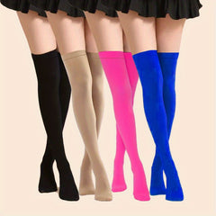 4 Pairs Solid Thigh High Stockings Cosplay Over The Knee Socks Women's Hosiery