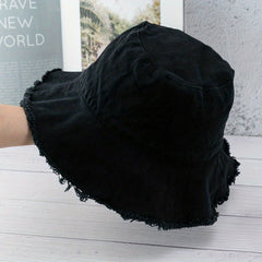 Vintage Frayed Brim Washed Bucket Hat for Women