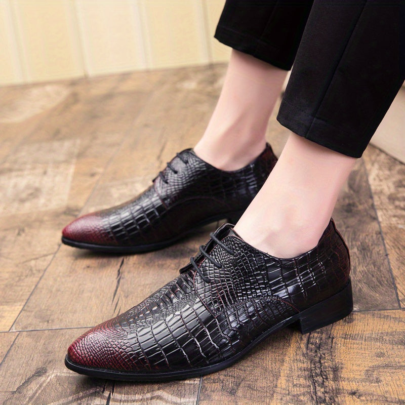Men's Crocodile Pattern Lace Up Derby Shoes Business Formal Wedding