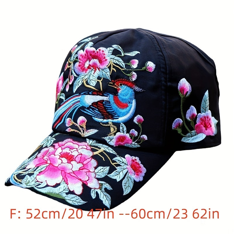 Bird Embroidery Backless Baseball Cap Boho Ponytail Sun Hat