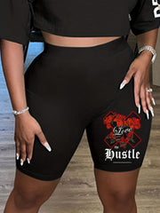 Colorblock Heart Print High Rise Biker Shorts