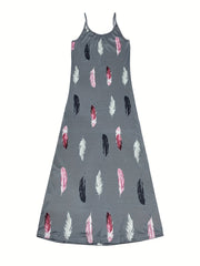 Feather Print Cami Dress Casual Sleeveless Summer Dress Women's Clothing