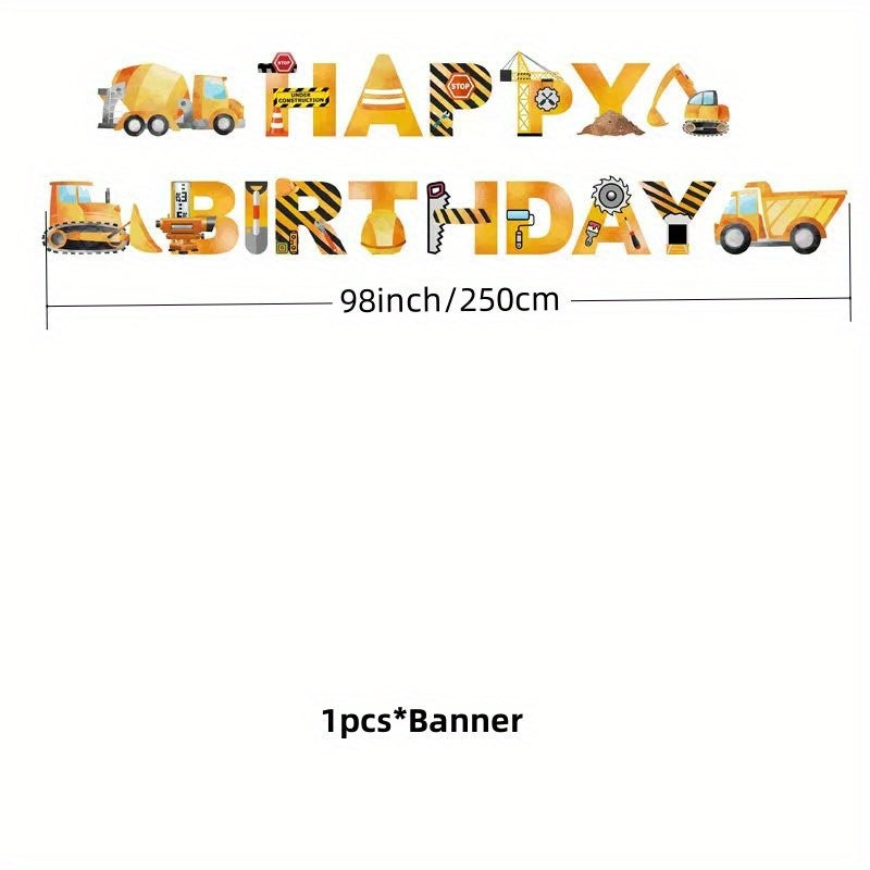 Excavator Birthday Party Supplies Kit - Birthday Banner, Truck Latex Balloons