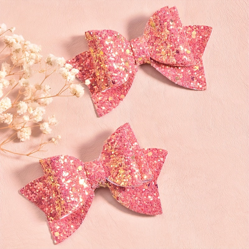 2pcs Sparkly Sequin Bow Hair Clips - Girls' Hair Accessories