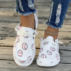 Women's Baseball Pattern Flat Shoes Lightweight Soft Sport Running Shoes