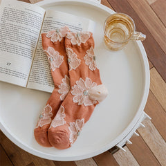 4 Pairs Floral Print Socks Retro Court Style Women's Stockings