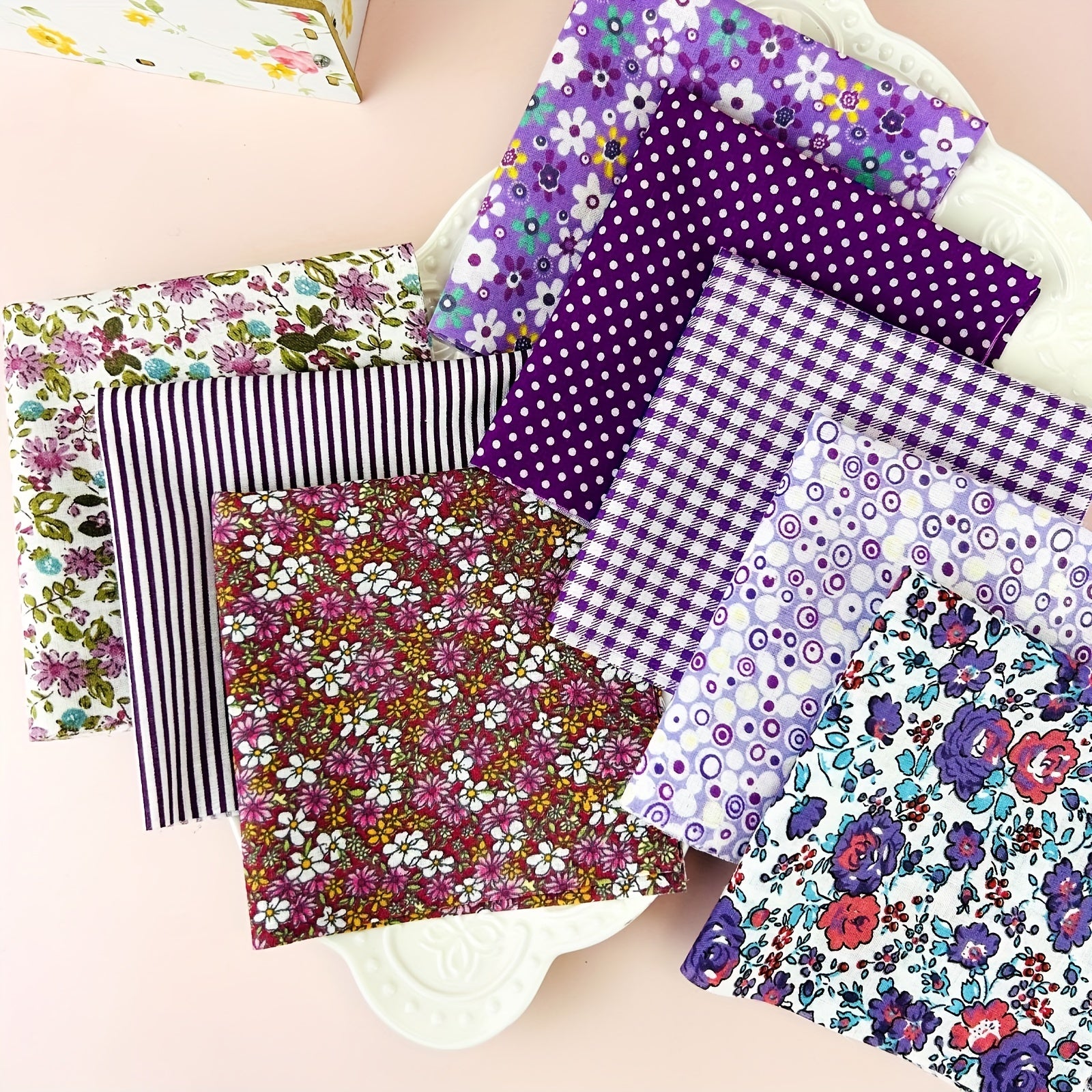 8pcs 9.8x9.8 Quilting Fabric Cotton DIY Doll Clothes Craft Sewing