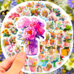 50pcs Flower Stickers Waterproof for DIY Water Bottles Laptops Phones