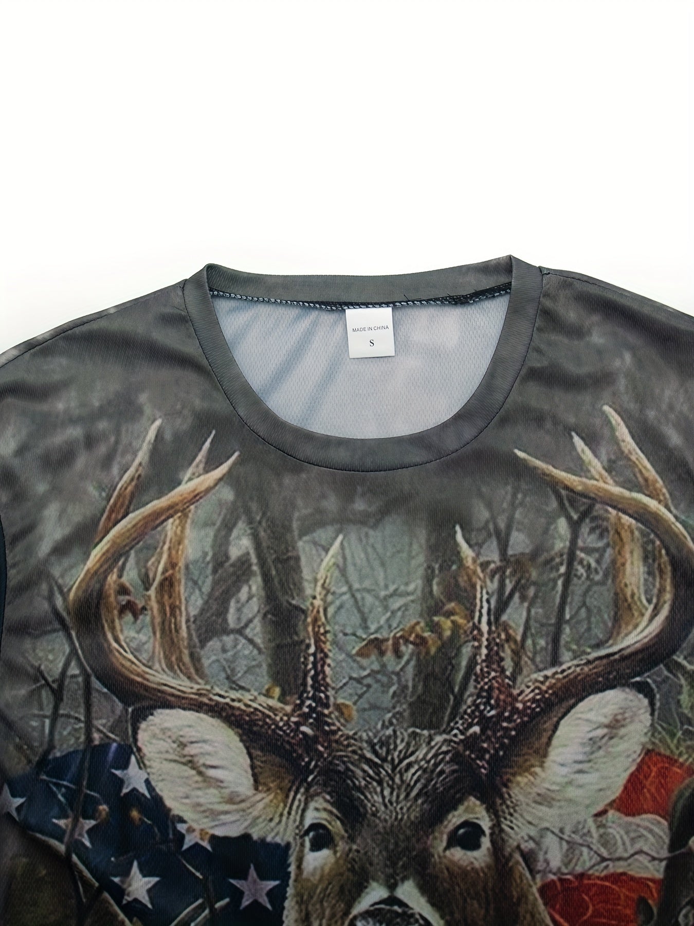 Patriotic Deer Print T Shirt for Men Comfortable 3D Print Crew Neck Tee