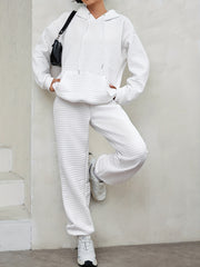 Casual Hoodie & Pants Set w/ Kangaroo Pocket, Drawstring - Women