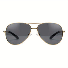 OUWEN Aviator Sunglasses Men Metal Frame UV Protection Gray Lens