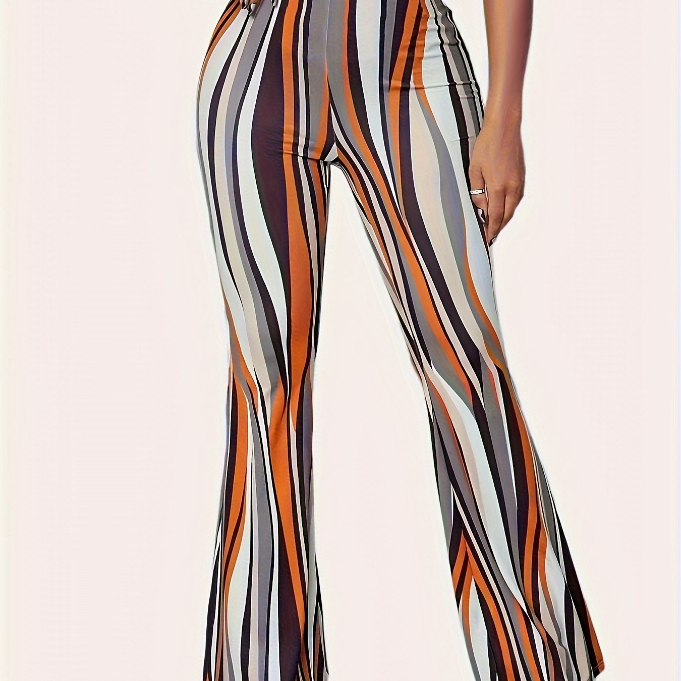 Striped Print Flare Leg Yoga Pants Wide Leg Bell Bottom Sports Leggings