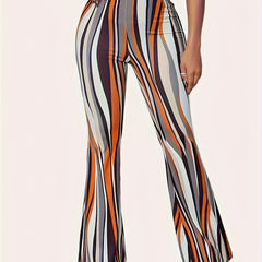 Striped Print Flare Leg Yoga Pants Wide Leg Bell Bottom Sports Leggings