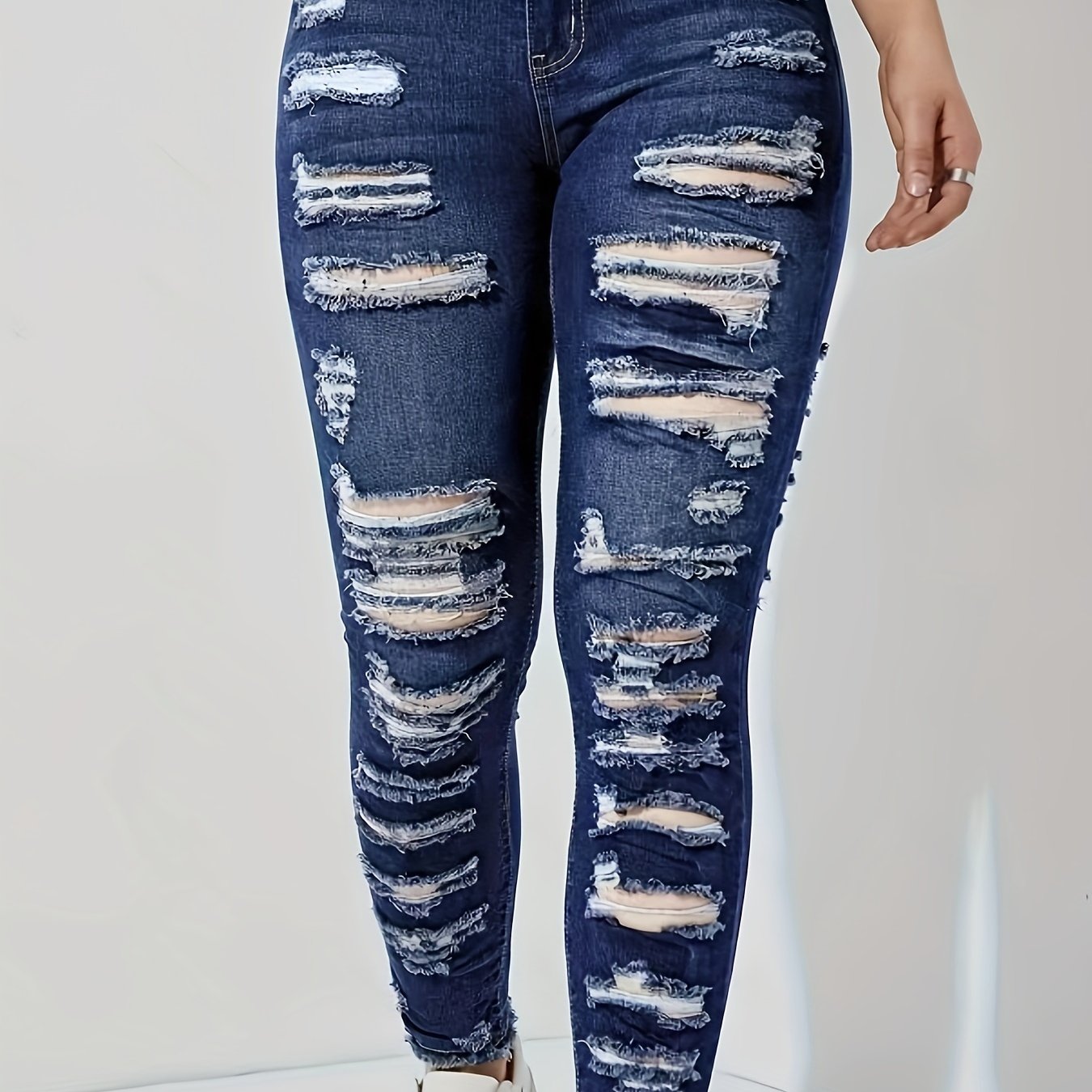Women's Plus Button Fly Distressed High Skinny Jeans