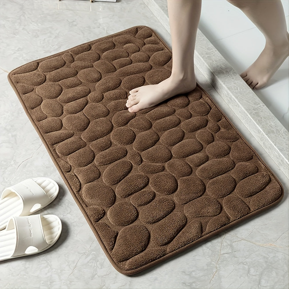 Memory Foam Bathroom Rug Cobblestone Embossed Coral Fleece Bath Mat