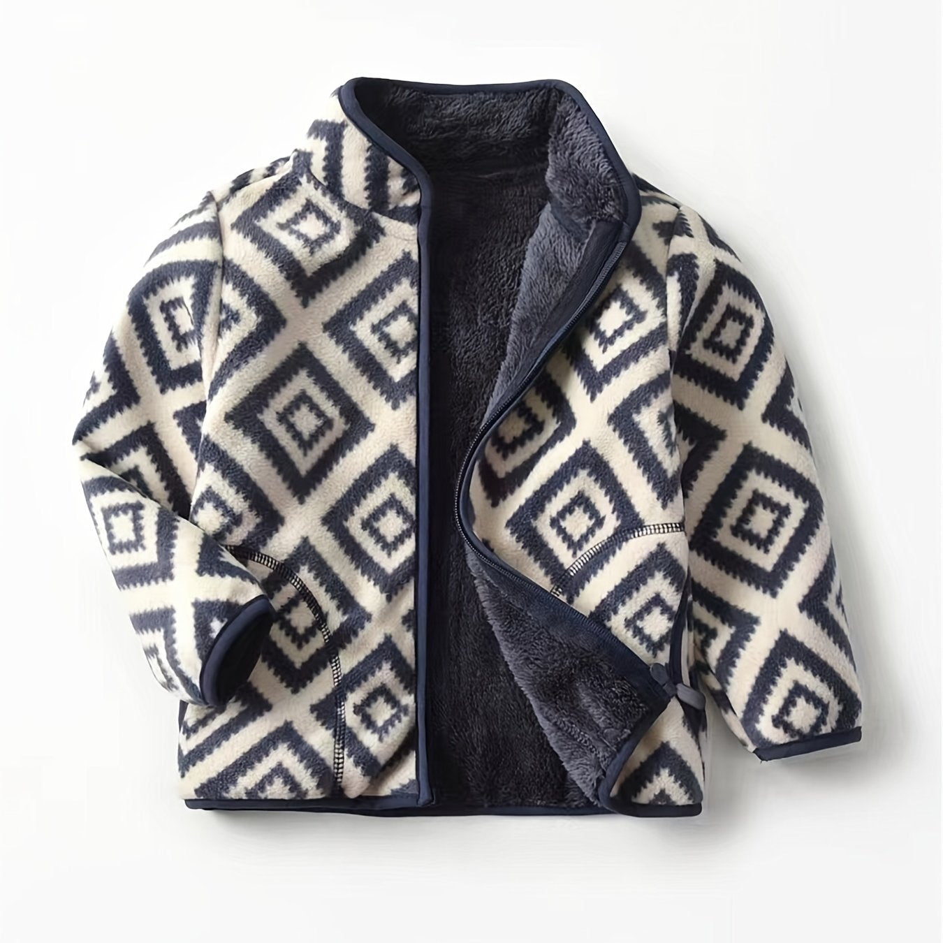 Boys Plaid Printed Warm Zipper Jacket