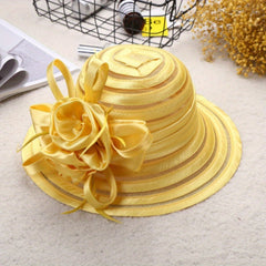 Mesh Breathable Organza Sun Hat Wide Brim Flower Decor UV Protection Bucket Hat