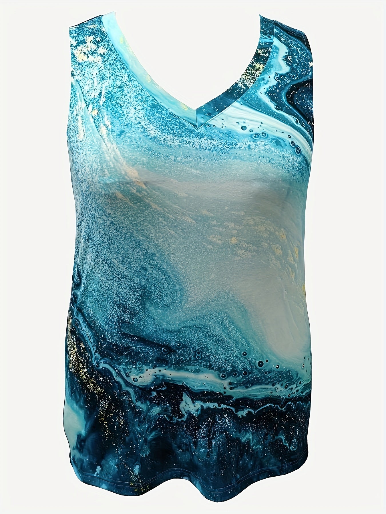 Ocean Print V Neck Plus Size Tank Top