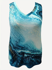 Ocean Print V Neck Plus Size Tank Top
