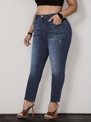 High Stretch Skinny Jeans, Washed Ripped Button Fly