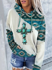 Cross Graphic Print Kangaroo Pocket Hoodie Sweatshirt Women's Clothing