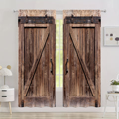 Rustic Barn Door Print Curtains Set of 2