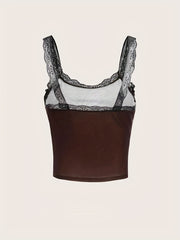 Y2K Butterfly Print Lace Strap Cami Top