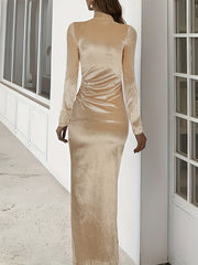 Velvet Dress Sexy Ruched Split Slim Dress