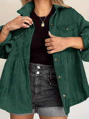 Corduroy Lapel Pocket Jacket Button Down Loose Outerwear