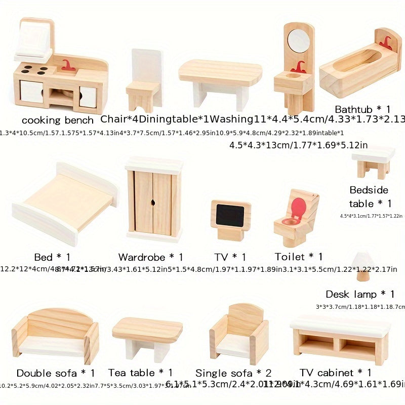 Kids Wooden Playhouse Set for Dollhouses