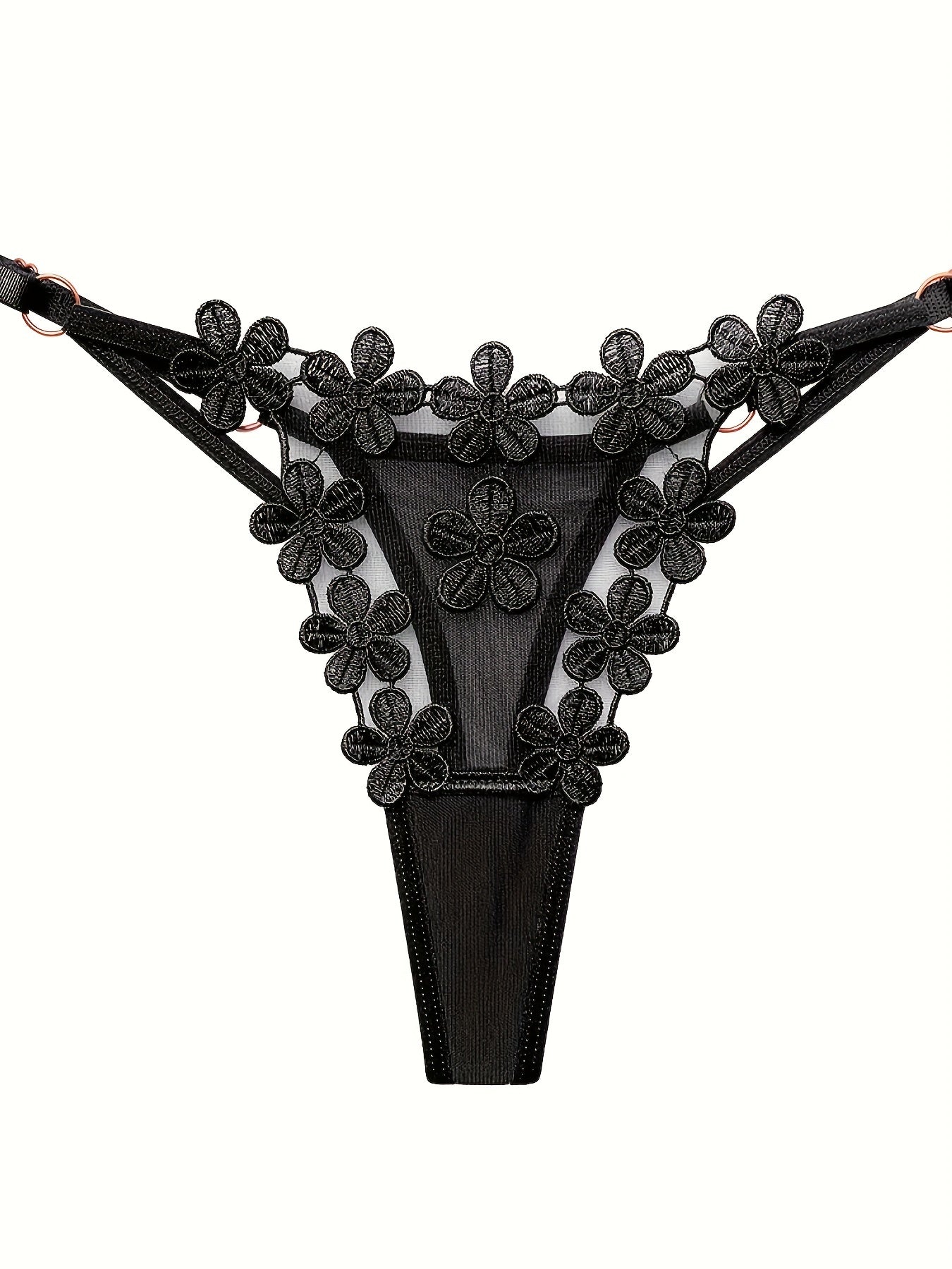 Floral Embroidery Thongs Mesh Intimates Panties Women's Lingerie
